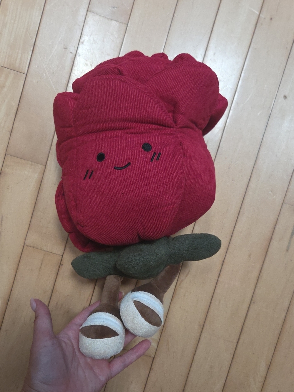Red Rose Plush Toy with Leaf and Feet